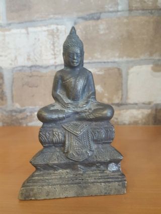 1850s Antique Bronze Seated Buddha Statuette Cambodia Burma Laos Thai Rare