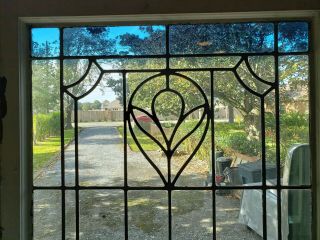 ANTIQUE AMERICAN LEADED GLASS WINDOW PAIR 2