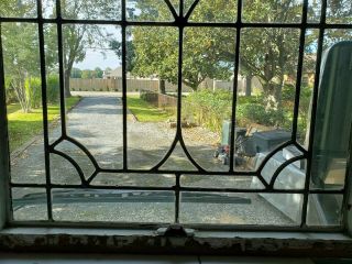 ANTIQUE AMERICAN LEADED GLASS WINDOW PAIR 3