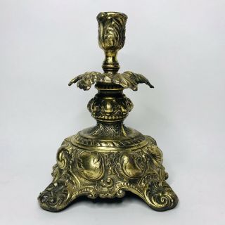 Vtg Bronze Brass Candle Holder Stick Ornate Cambridge Antique Victorian Style