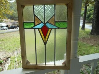 Va35 Older English Leaded Stained Glass Window Reframed Last One