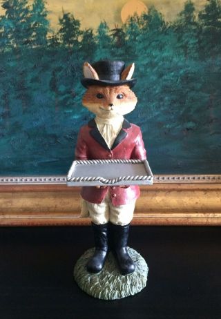 Vintage Fox Hunt Fox Business Card Holder Fox Butler Holding Tray 12.  5 " Exc
