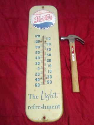 1956 Antique Pepsi Cola Soda Metal Bottle Cap Sign Thermometer Rare Pop Vtg Ad