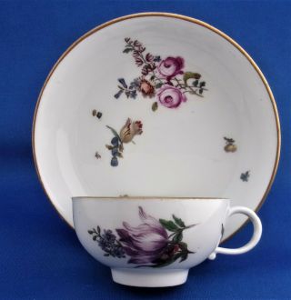 Antique Meissen Porcelain Cup & Saucer - Hand Painted Flowers - 18th.  Century.
