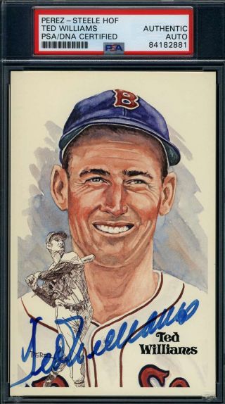 Ted Williams Psa Dna Autograph Hand Signed Perez Steele Postcard