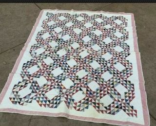 Antique Early Handmade Quilt,  Vintage 1920’s Hand Stitched Patch Log Wow