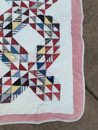 antique early Handmade quilt,  vintage 1920’s hand stitched Patch Log Wow 2