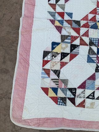 antique early Handmade quilt,  vintage 1920’s hand stitched Patch Log Wow 3