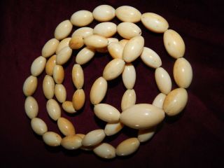 Long Antique Chinese Oval Carved Bovine Bone Bead Necklace - 102g 41 "