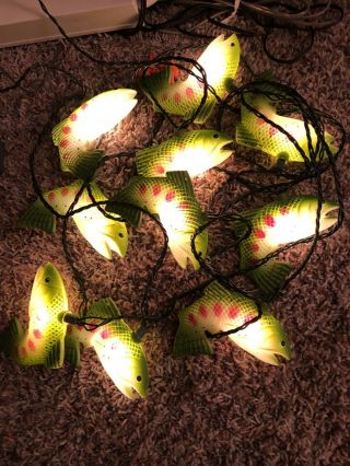 Vintage Plastic Blow Mold 10 Fish Party Rv Patio String Lights All