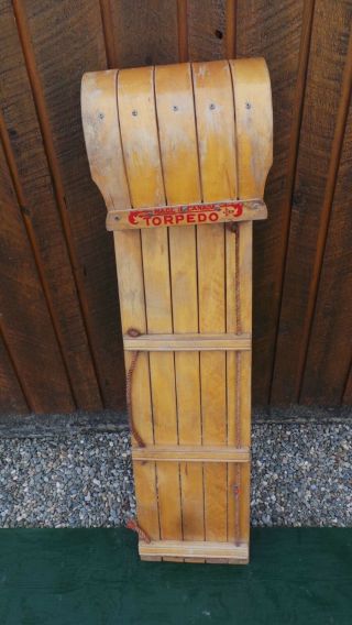 Antique Wooden Toboggan 47 " Long By 12 " Wide Torpedo Great For Decoration