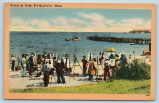 Postcard Ma Provincetown Cape Cod Artists At Work C1940s Vintage Linen U02