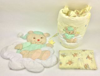 Quiltex Vintage Baby Crib Bumper Sheet Wall Decor Teddy Bear Star Yellow