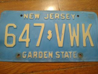 Vintage 1970s Jersey Blue License Plate Nj 647 - Vwk