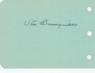 Vintage Rare Stan Baumgartner Signed Autograph Album Page Ca Early 1950 