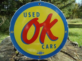 Vintage Ok Cars Chevrolet Porcelain Dealership Sign Chevy