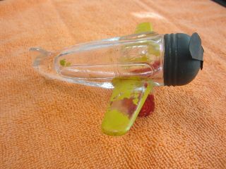 Vintage Painted Glass Airplane Candy Container Metal Cap W/ Propeller 5 "