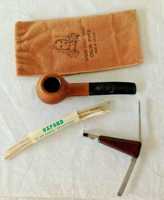 Vintage English Set Of Orlig Virgin Pipe With Pouch And Accessories