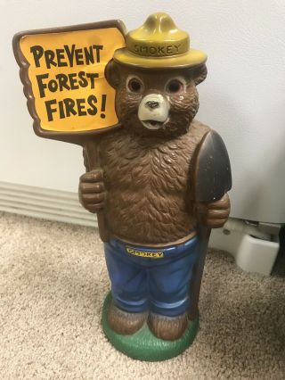 Vintage Play Pal Plastics Large Smokey The Bear Plastic Coin Bank 1972 - Awesome