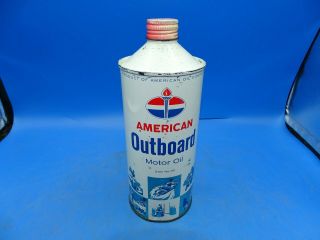Vintage American Oil Co.  Outboard Motor Oil 1 Qt.  Sae No.  30 Metal Oil Can