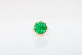Antique 1930s Art Deco 15ct Natural Green Jade 10k Yellow Gold Ring 7g Heavy