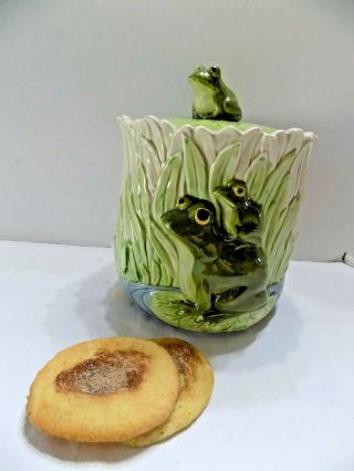 Vintage 1980 Otagiri Frogs On Lily Pads Cookie Jar (r20 - 4))
