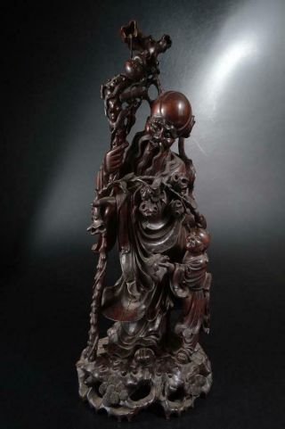 A3870: Chinese Wooden Jurojin Statue Sculpture Ornament Figurines Okimono