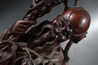 A3870: Chinese Wooden JUROJIN STATUE sculpture Ornament Figurines Okimono 2