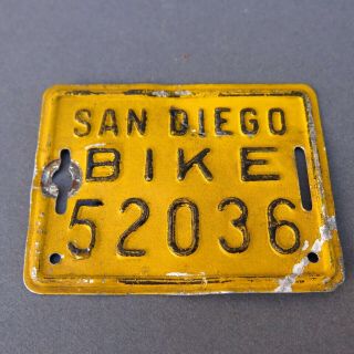 Vintage Metal San Diego Bicycle License Plate