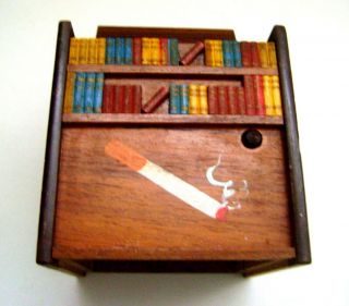 Vintage 1940s Wooden Musical Cigarette Box Dispensed By A Dog - Swan Lake Music