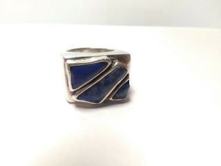 Sterling Solid Silver 925 Heavy Blue Lapis Lazuli Vintage Ring Sz7 S67