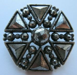 Fantastic Large Antique Vtg Victorian Metal Button Shaped Cut Steels (r)