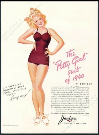1940 George Petty Pinup Girl Woman Art Jantzen Swimsuit Vintage Print Ad