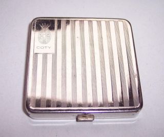 Vintage Coty Nickle Plated Cosmetic Powder Compact Engine Turned Decoration