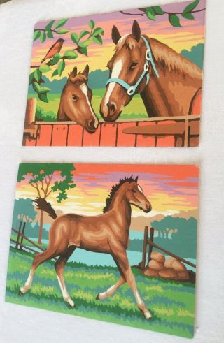 2 Vintage Paint By Number Horse And Baby Unframed - 6”x 8”
