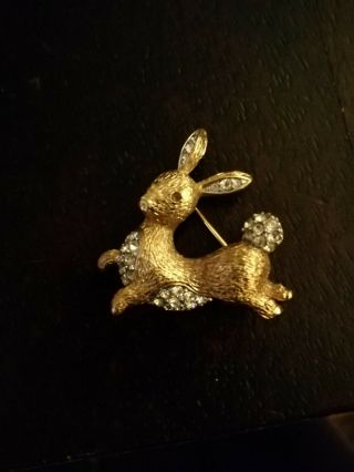 Vintage Signed A&s (attwood & Sawyer) Clear Crystal Rabbit Brooch/pin