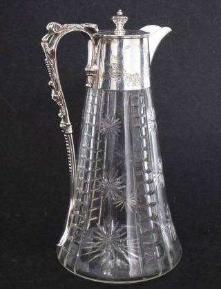 Top Quality Antique Silver Plated & Cut Glass Claret Wine Jug Decanter
