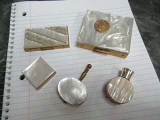5 Vintage Mop Mother Of Pearl Small Trinket Perfume Locket Change Boxes Ashtray