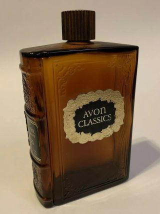 Vintage Book Decanter Avon Classics Leather After Shave 6 Fl Oz Amber Bottle