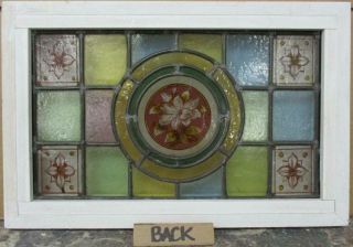 VICTORIAN ENGLISH LEADED STAINED GLASS WINDOW Hand Painted Floral 18.  5 