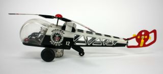 Vintage Highway Patrol Police Department Friction Tin Toy Helicopter