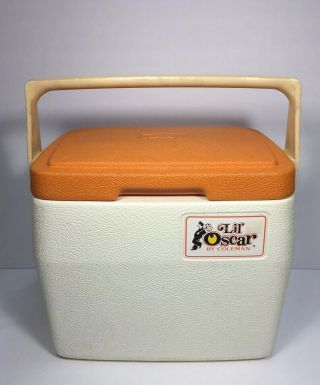 Vintage 1980 Coleman Lil Oscar Orange & White 6.  5 Quart Cooler Lunch Box 5272