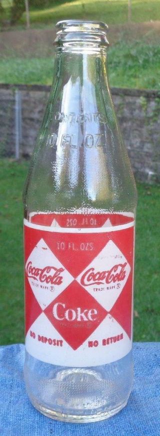 Vintage Coca Cola Red White Diamond Checkered Glass Bottle 10 Fl Oz
