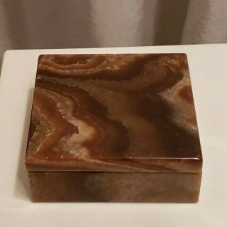 Vintage Alfred Dunhill Mid Century Modern Brown Onyx Square Trinket Box Germany