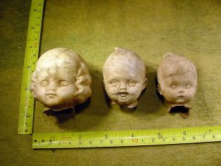 3 X Excavated Vintage Unpainted Pipe Clay Doll Head Age 1930 German Art 13977