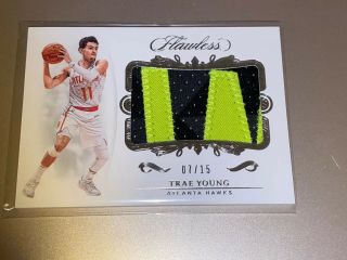 TRAE YOUNG 2018 - 19 Flawless Jumbo Game Worn Letter Patch Rookie / 15 2