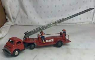 1950’s Vintage Made In Japan Friction Tin Toy Fire Truck With Extension Ladder