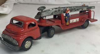 1950’s Vintage Made In Japan Friction Tin Toy Fire Truck With Extension Ladder 2