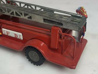 1950’s Vintage Made In Japan Friction Tin Toy Fire Truck With Extension Ladder 3