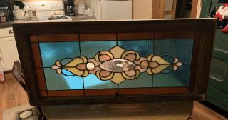 Antique Stained Glass Window 19 1/2” X 42 1/2” Architectural Salvage
